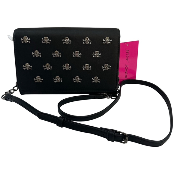 Betsey Johnson Black 3D Skull Studded Crossbody Bag One Size - Picture 1 of 5